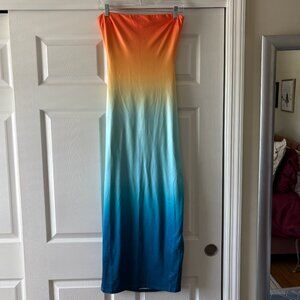 Runaway the Label Ombre Sunset Vacation Strapless Maxi Dress